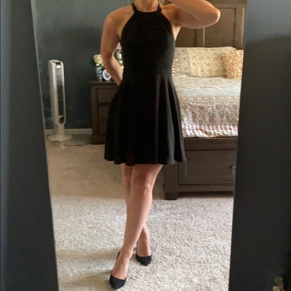 Women’s Express Black Halter Skater Dress
